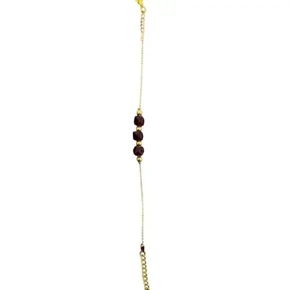 Gold Chain Bracelet with Deep Red Faceted Beads - Picture 2 of 3